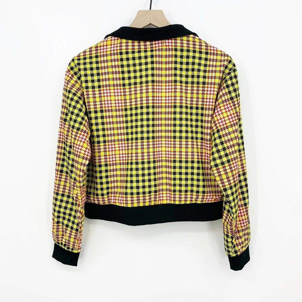 Forever 21 Cropped Jacket S Houndstooth Tokyo Patch Y2K Streetwear Harajuku Punk